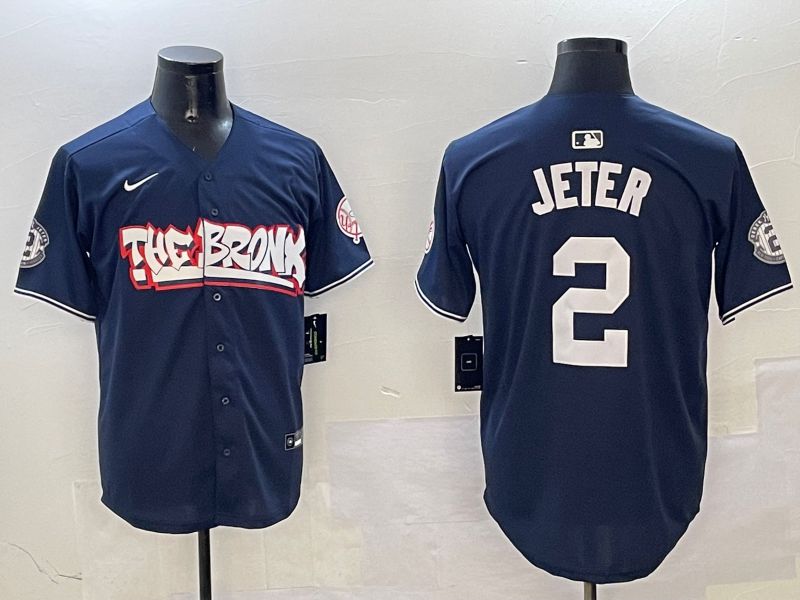 Men New York Yankees #2 Jeter Drak Blue four generations Joint Name 2025 Nike MLB Jersey style 1->new york yankees->MLB Jersey